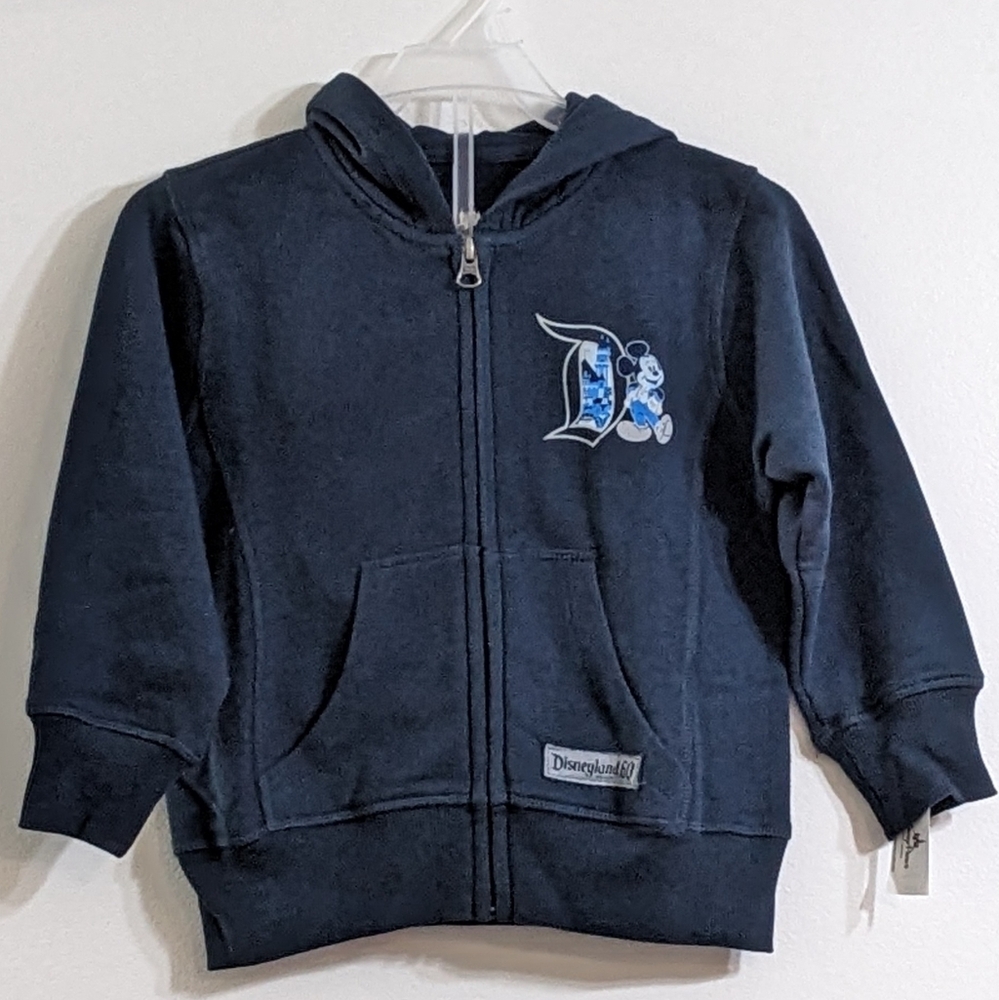 NWT Disney Parks Kids 60th Disneyland Unisex Blue Zip Up Hoodie, Size XXS